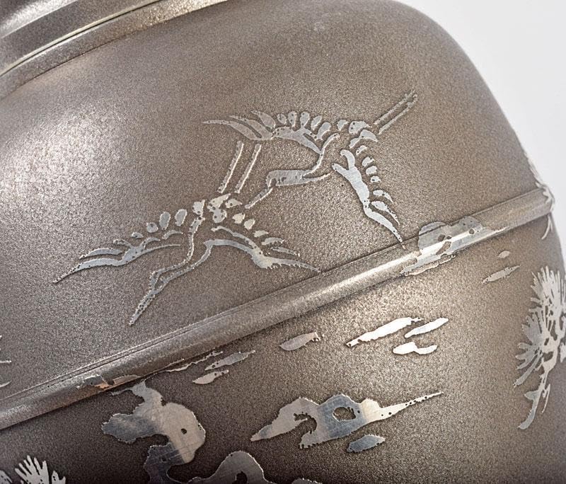 煎茶道具 薩摩錫器さつま岩切 登六作松鶴文 茶壷約